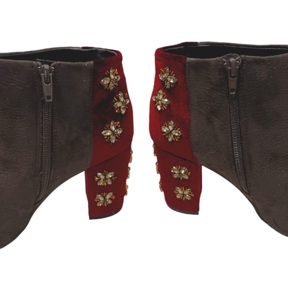 Faryl Roen Ankle Boots Sz 8.5 Maroon Colorblock Jeweled Cowgirl Boho Patchwork - Picture 9 of 16